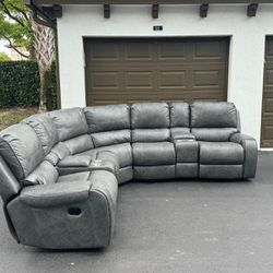 🛋️ Sofa/Couch Sectional - Manual Recliner - Leather - Gray - Delivery Available 🚛