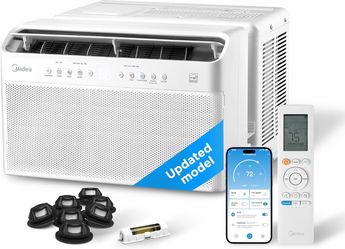 AC  Midea 8,000 BTU U Shaped Smart Inverter Window Air Conditioner - Cools 350 Sq Ft, Ultra Quiet with Open Window Flexibility