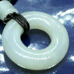 Burmese icy Type A Jadeite Jade Pendant Lucky Circle. 