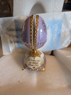 Decorative Fabergé-Style Egg Figurine with Stand