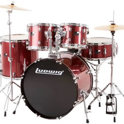FREE DELIVERY! Ludwig BackBeat Wine Red Sparkle Drum Set w/ Cymbals and Hardware