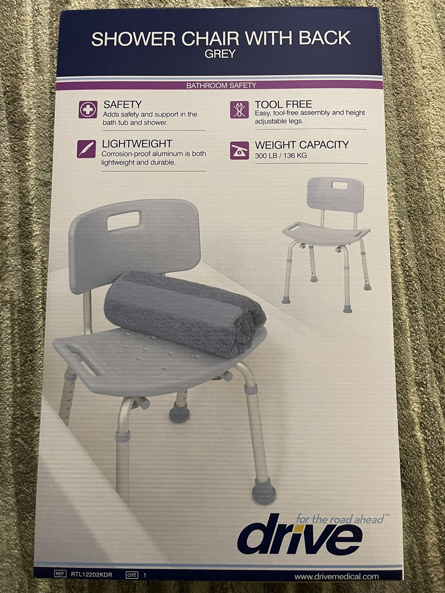 Drive Shower Chair With Back Grey