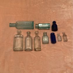 Vintage Small Glass Bottles,  some with words