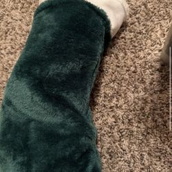 Green Plush Christmas Stocking White Faux Fur Cuff Fluffy Traditional Via 