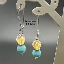 Amazonite & Citrine Genuine Stone Handmade Earrings