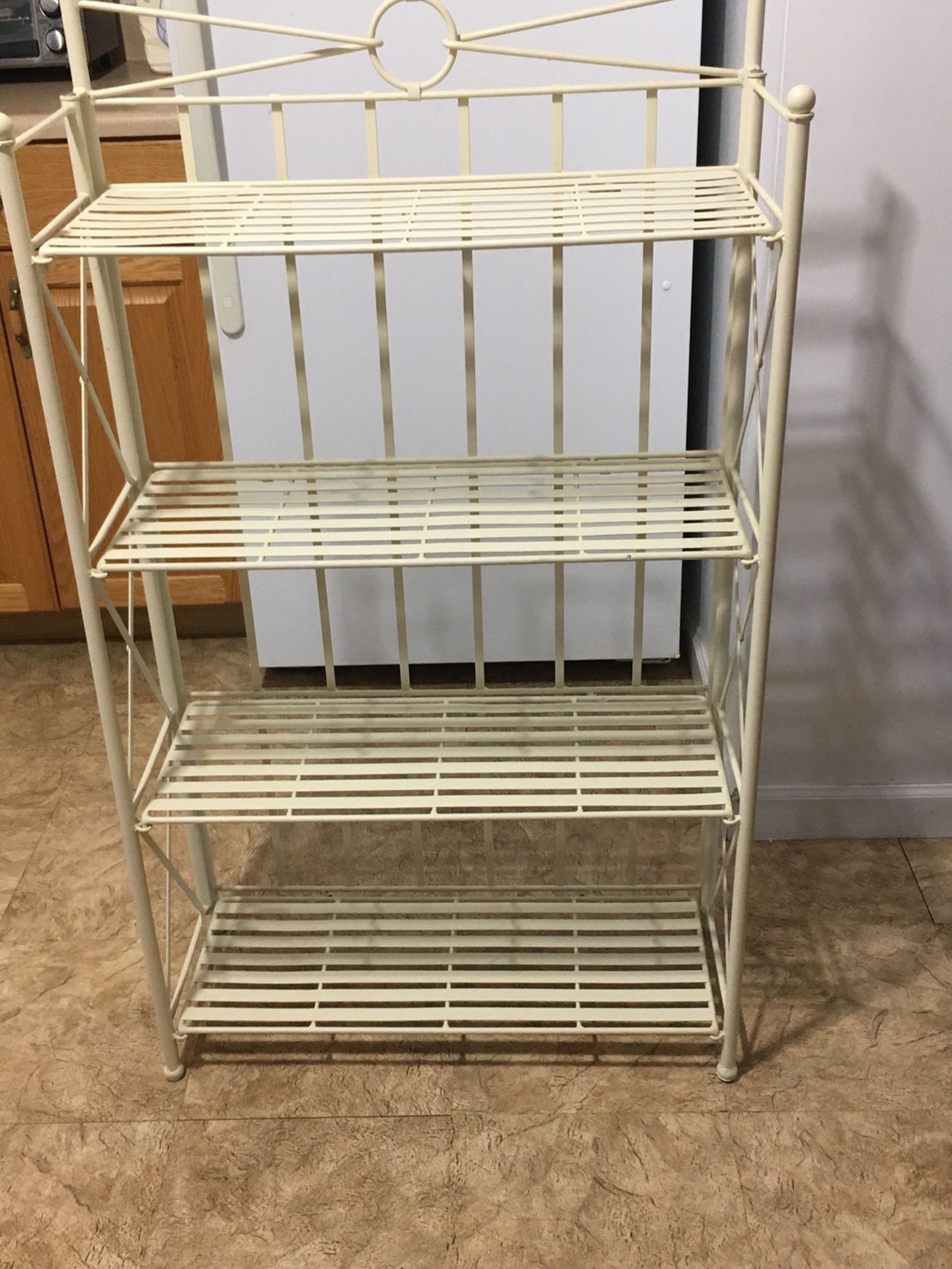 Wrought Iron Off White Bakers Rack