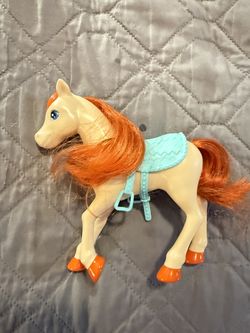 Mini Toy Horse Figure – Orange Mane & Turquoise Saddle – 6"