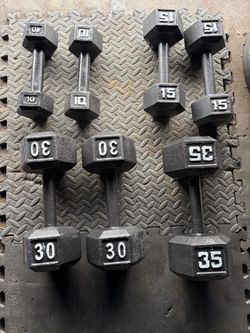 Cast Iron Hex Dumbbell Set 10–35 lbs