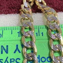 10K Yellow Gold 7.5mm Diamond Cut Pave Cuban 8" Bracelet Mens Bracelet 9.5 Grams 