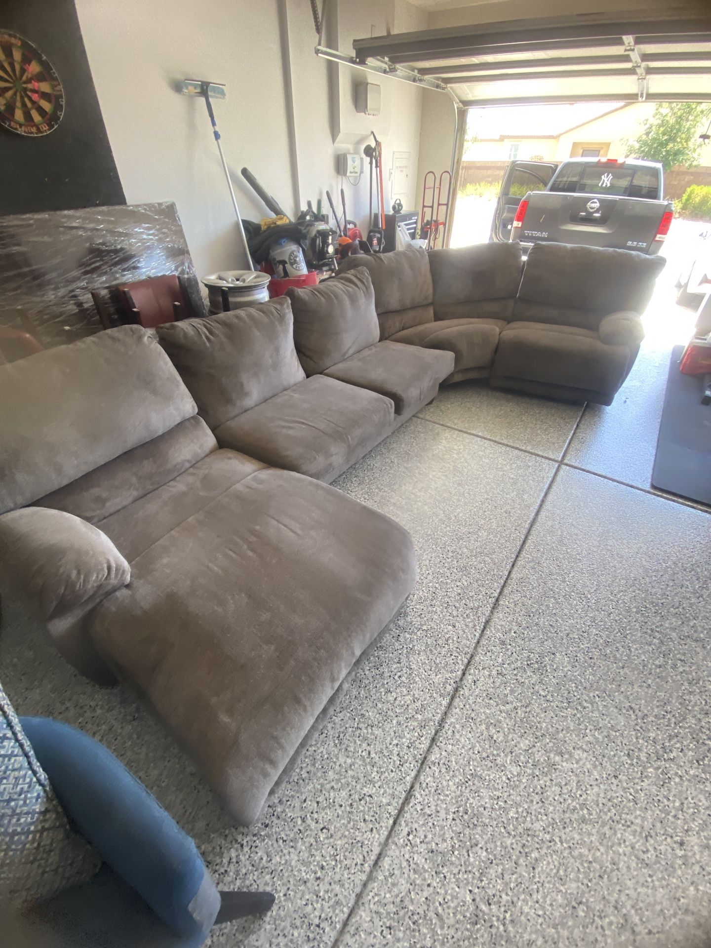 Nice Gray Sofa Sectional W/Sleeper Recliner And Chase
