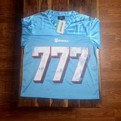Triple 7 Men's Light Blue And Orange Mesh Jersey