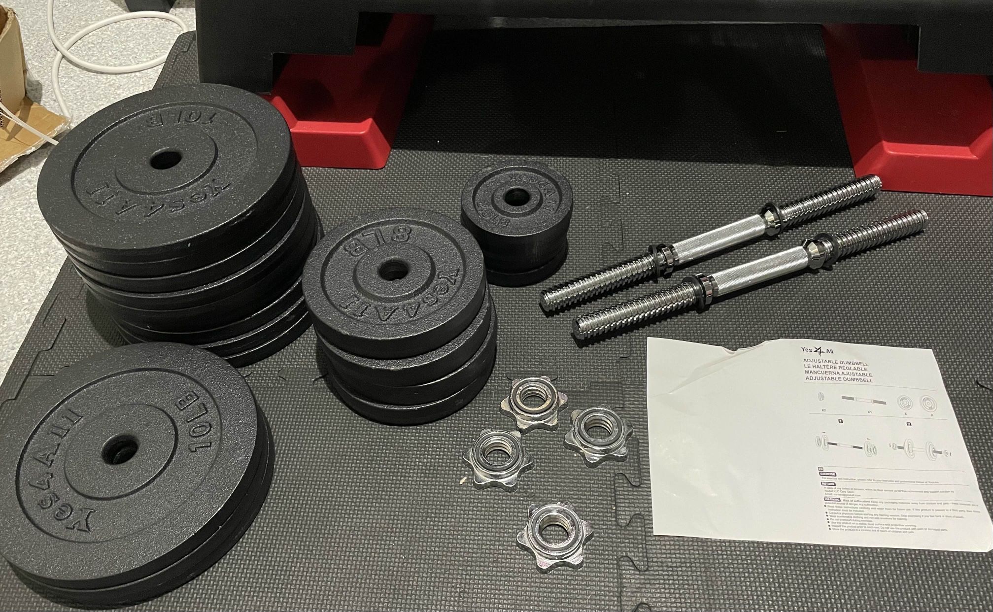 Yes4AIl 200lbs Adjustable Dumbbell Set with Weight Plates, Star Lock Collars/ Connector