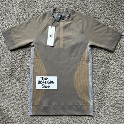 ADIDAS STELLA MCCARTNEY RUNNING KNIT TEE SHIRT WOMENS SIZE MEDIUM TAN CREAM BROWN NEW
