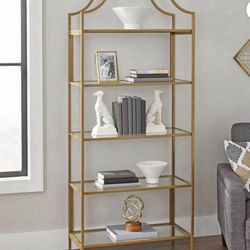 71" Nola 5 Shelf Etagere Bookcase, Gold Finish, New in Box 