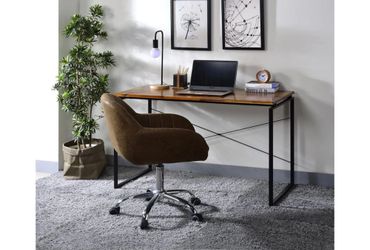 Modern Brown Oak + Black Metal 47" Writing Desk | Computer