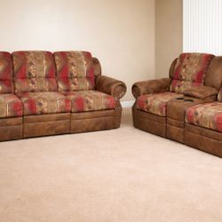 Reclining Brown Microfiber Sofa and Loveseat