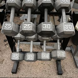25-40lb Hex Iron Dumbbell Set With Rack 260lbs