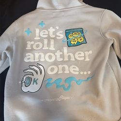 cream + blue small hoodie