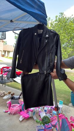 Girls Faux Leather Jacket and Skirt
