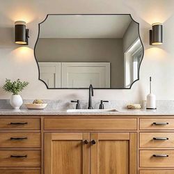 Mirrorart Black Wall Mirror, 24x36 Black Asymmetrical Bathroom Mirror 
