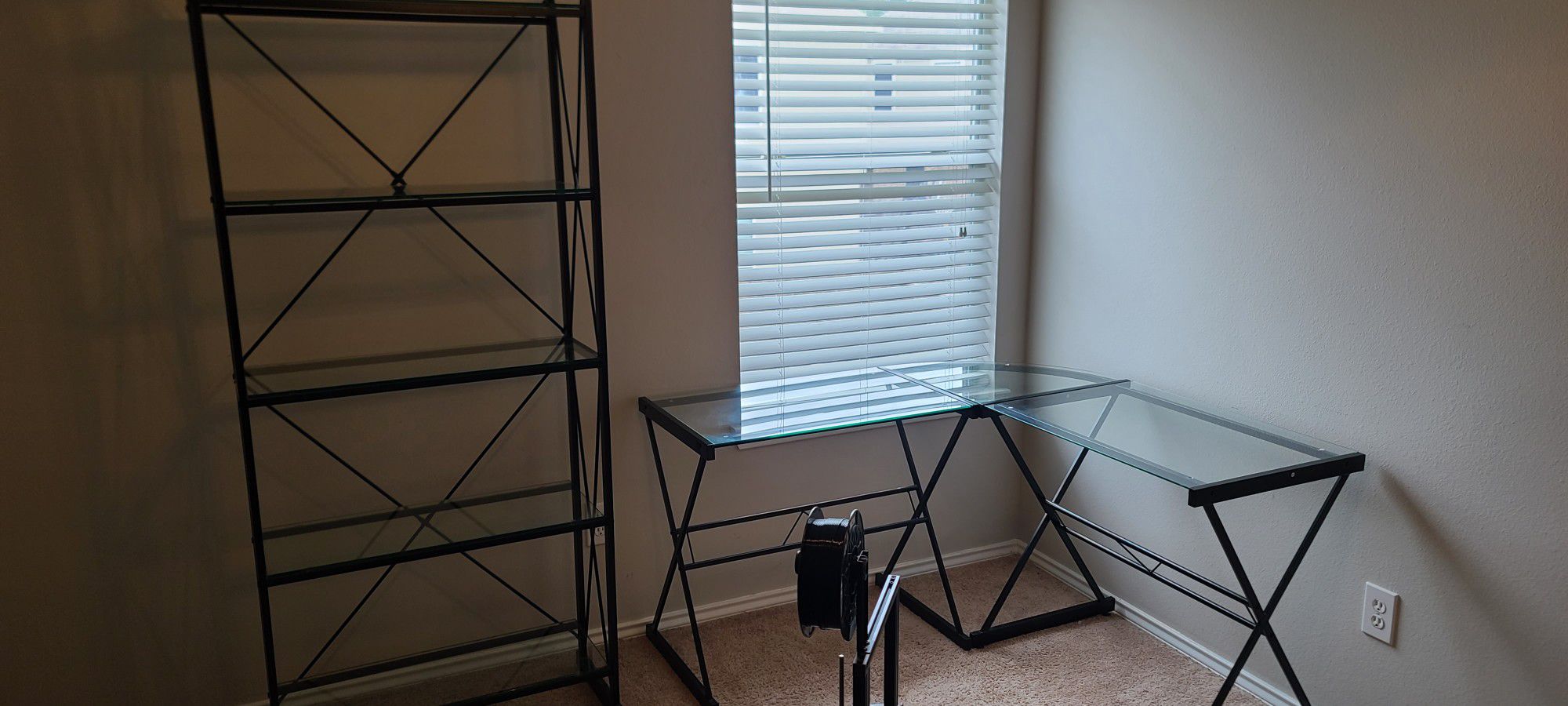 Glass Corner Desk And 6 Tier Shelves