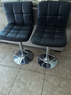 Black Faux Leather Adjustable Bar Stools – Set of 2