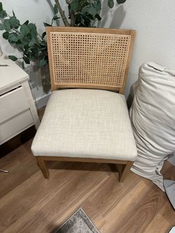 2 farmhouse rattan armless chairs
