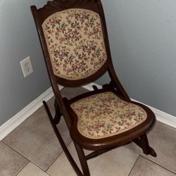 Antique Floral Carved Wood Rocking Chair - Foldable!