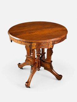 Victorian Eastlake Walnut & Burl Wood Round Center Table c.1900's- Delivery Available