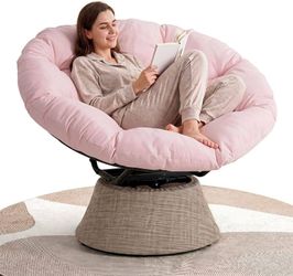 43″ Ergonomic Papasan Chair with Soft Thick Cushion and Sturdy Steel Frame, 360 Degree Swivel Chair for Living Room, Bedroom, Reading Room, Patio, Out