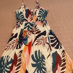 VOTEPRETTY Women's V-Neck Spaghetti Strap Dress Summer Casual Swing Sundress Whit Pokets. Size Large. New Whit Tags 