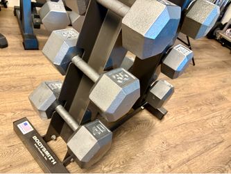 Hex Cast Iron Dumbbells in NEW Condition pairs from 10s to 40s. Total: 350 lbs [NO RACK INCLUDED]