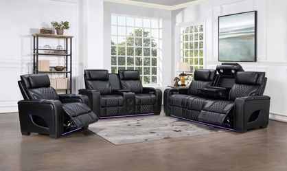 Brand New Sleek Style Black Power recliner Sofa w/Power headrest & Lot more features