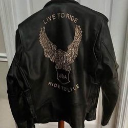 High Milage Leather Heavy Biker Jacket size Large snug just $50