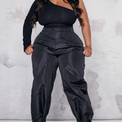 Black Tie  Cuff Nylon Joggers - Size  18- New w/Tags