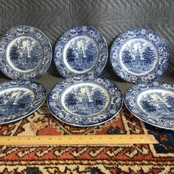 6 Liberty Blue by STAFFORDSHIRE Dinner Plates 