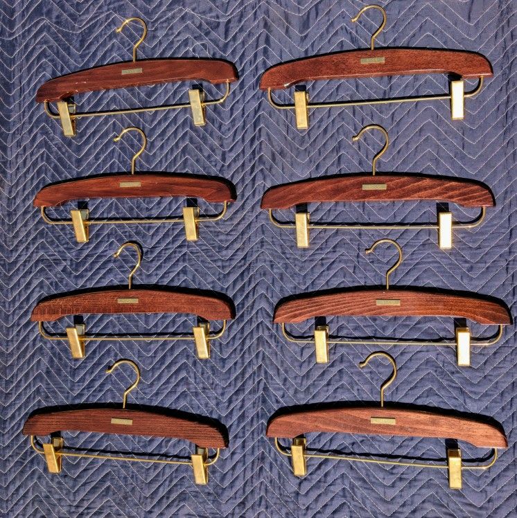 Gucci Logo ~ Brown Wood Suit/Pants Hangers w/Brass Hardware~15" length