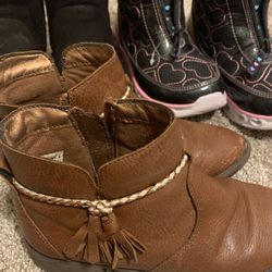 Sketchers rain and snow boots, and OshGosh brown boots, Cat and Jack black boots