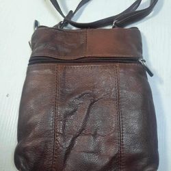 Brown Leather Style Purse Crossbody Handbag Multi Pockets 