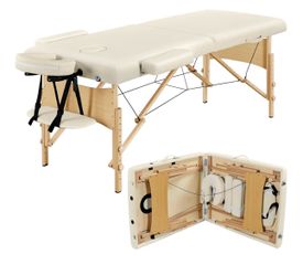 84x28in Portable Massage Table Folding Adjustable Lash Bea, Cream Beechwood legs, roomy 28in foam top give sturdy support; height adjusts, folds into 