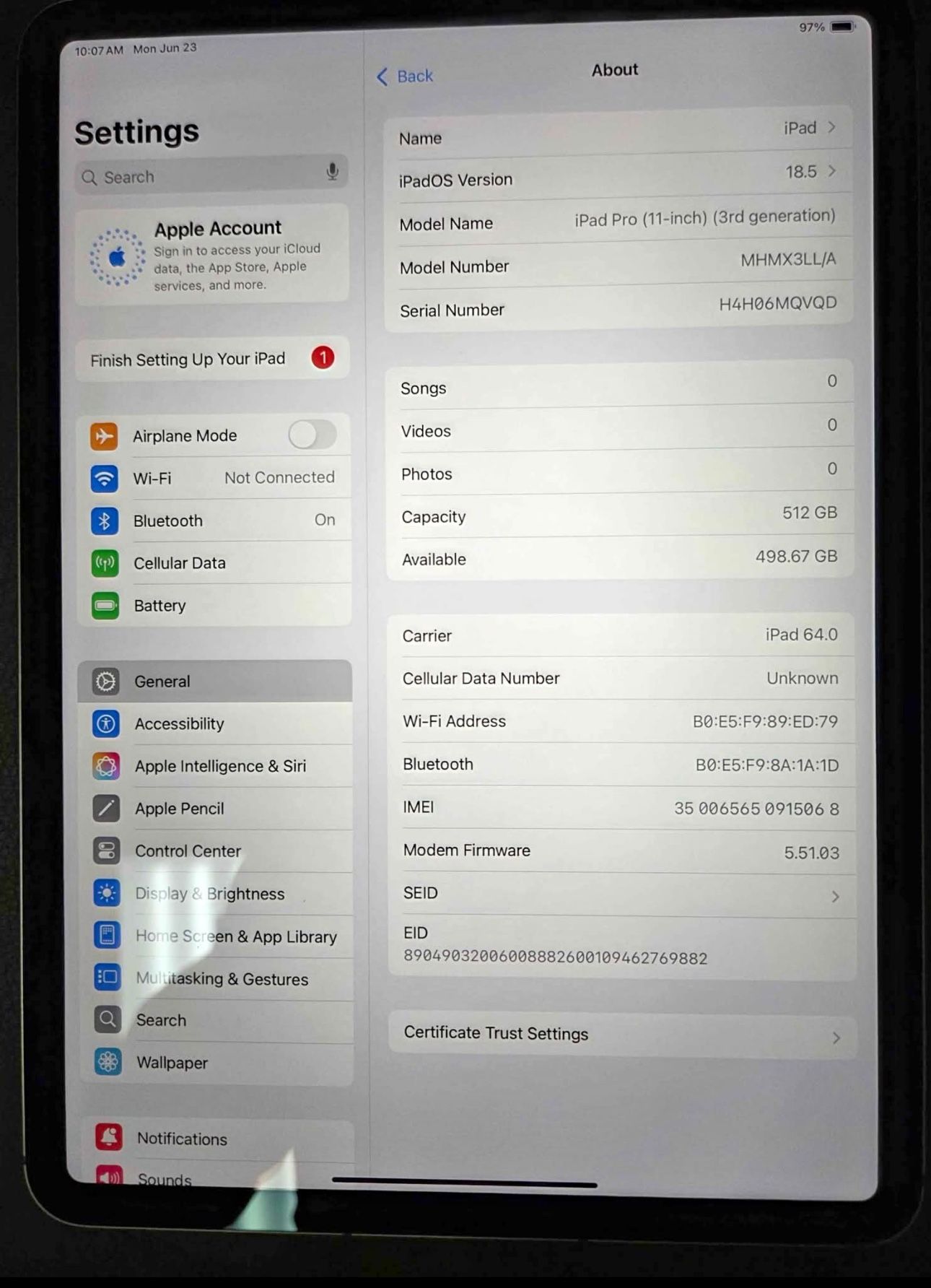 IPad Pro 2021 11" M1 512Gb WIFI/cellular unlocked A2301
