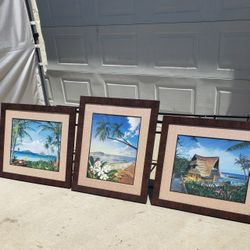 Ocean Theme Art Print In Wood Frame  - 3 Available $30 Each