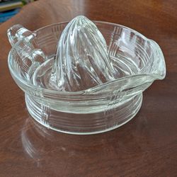 Vintage Hazel Atlas Glass Juicer~Criss Cross Pattern, Clear Glass Citrus Reamer~  Art Deco