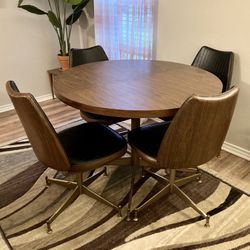 Mid Century Brody Seating Co. Dining Table w/ 4 Vinyl Swivel Chairs, 1960s