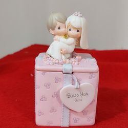 Precious Moments Wedding "Bless You Two". trinket Box w/2 sided lid.