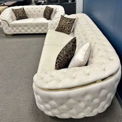 Evalyn White Velvet Living Room Set / 2pc