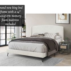 Brand New King Size Bed Frame (still In Box) With A 14” Novaform Memory Foam Mattress Included $500 - Same Day Delivery - Hablo Espanol 