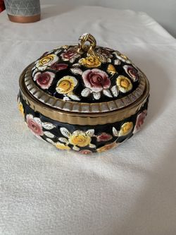 ELPA ALCOBACA Vintage Porcelain Bowl Rose Pattern with gold trim