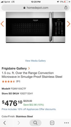 Frigidaire gallery over the range stove microwave oven