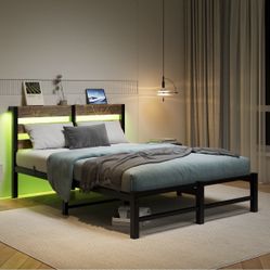 Full Size Metal Bed Frame with Wooden Headboard. New In The Box
